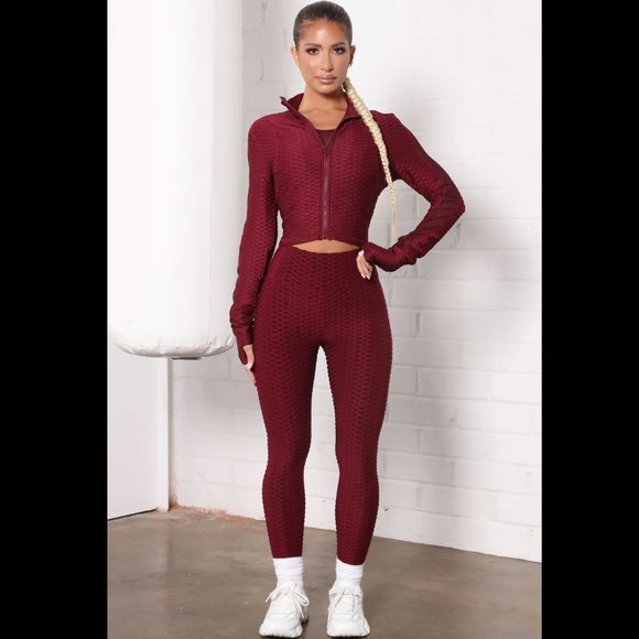 NWOT | Fashion Nova | Textured Crop Active Jacket | Small | Burgundy - Picture 4 of 12